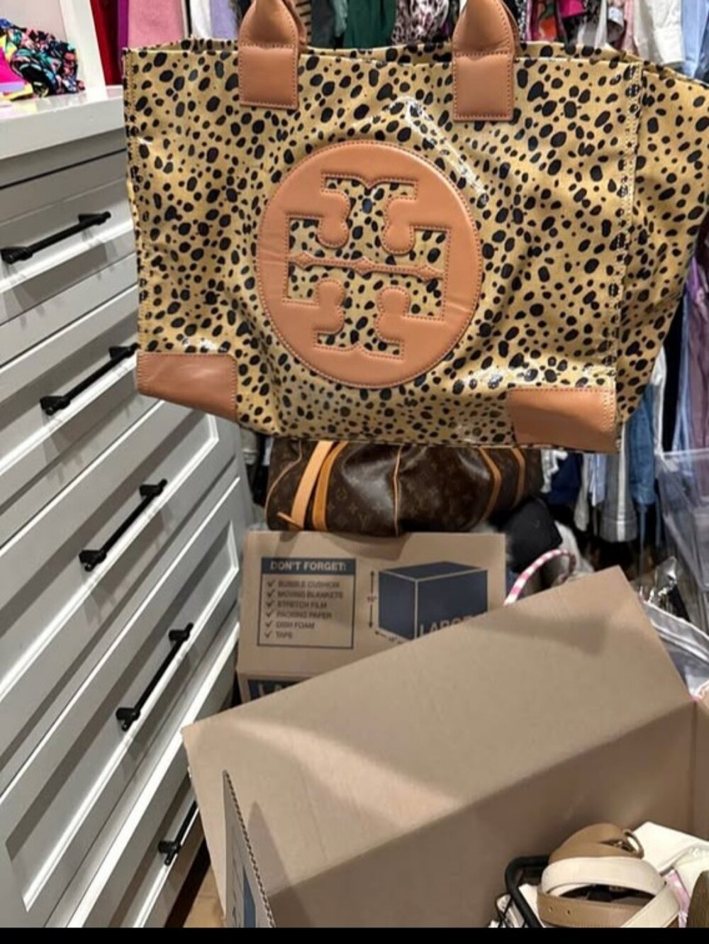 Tory Burch Leopard Print Canvas Tote with Tan Leather Trim